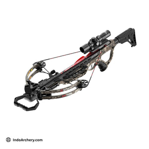 Crossbow with camouflage pattern on a white background
